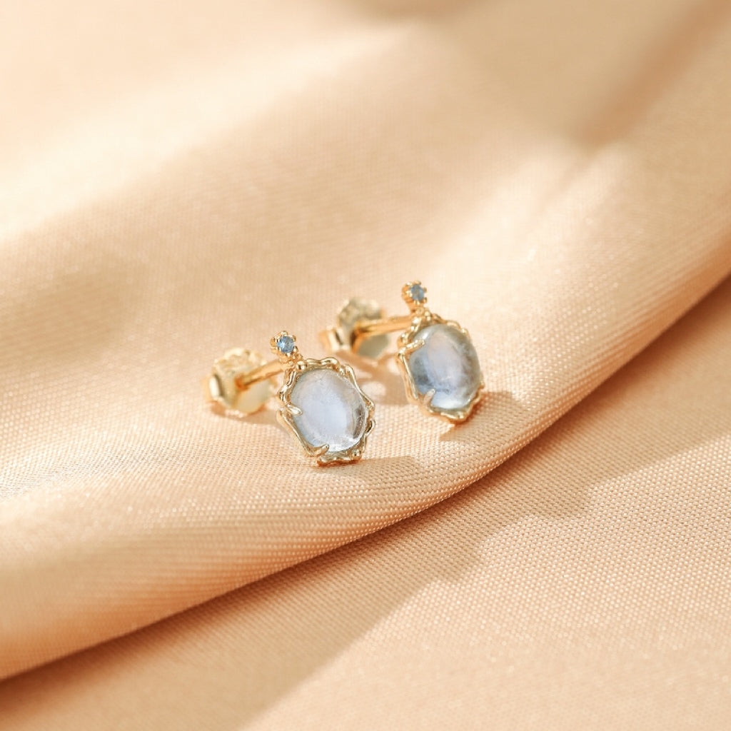 Clous d'oreilles Aigue marine – Vague Céleste, Argent 925