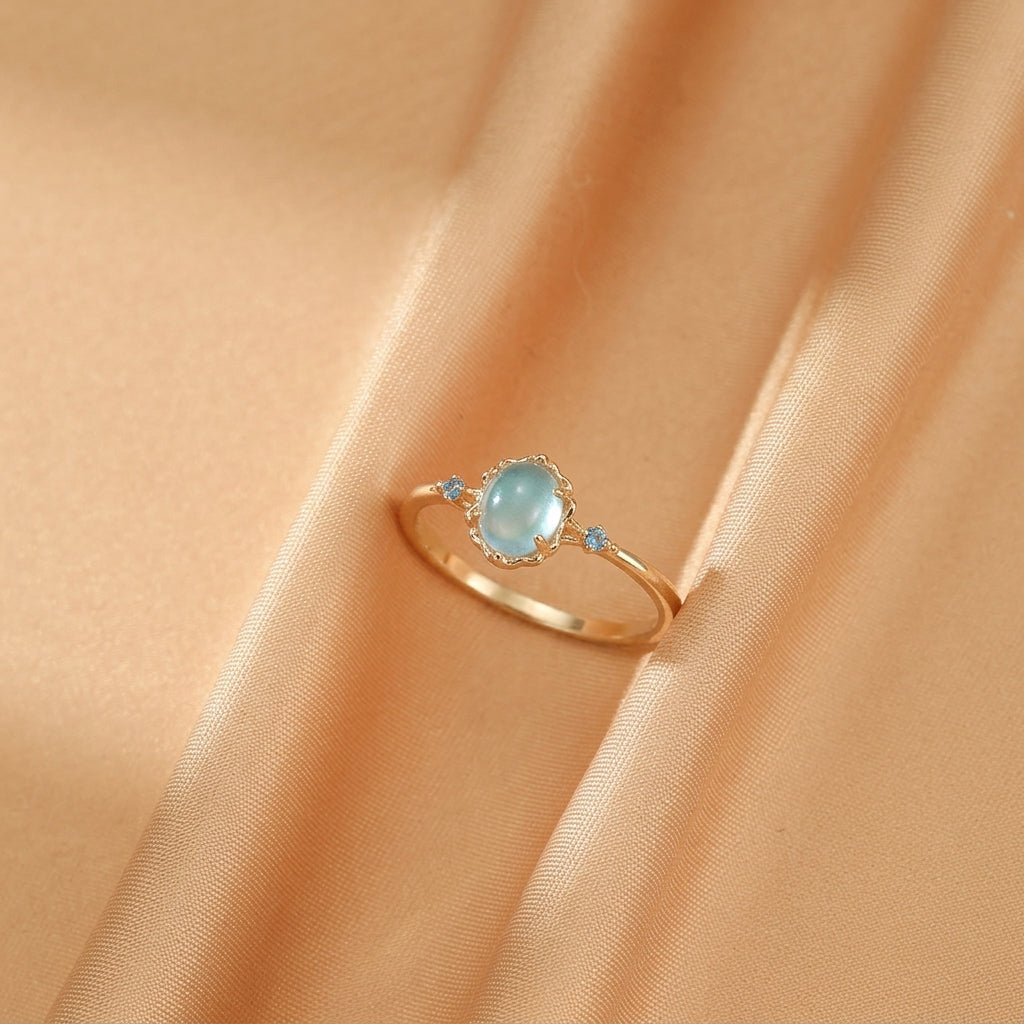 Bague Aigue marine – Éclat Céleste, Argent Plaqué Or
