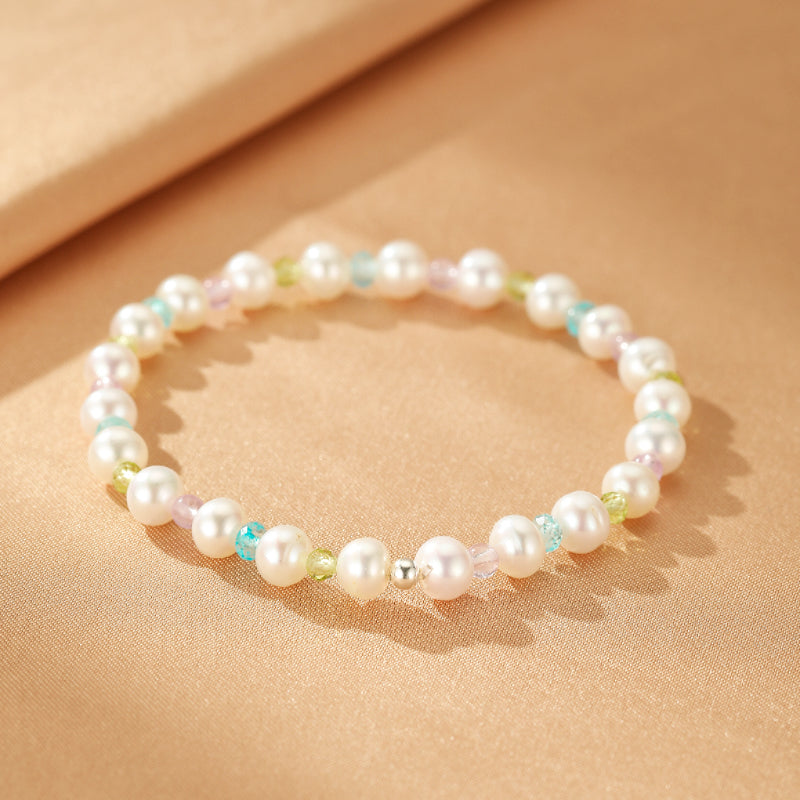 Bracelet Perle, Péridot, Topaze et Améthyste – Reflet Envoûtant