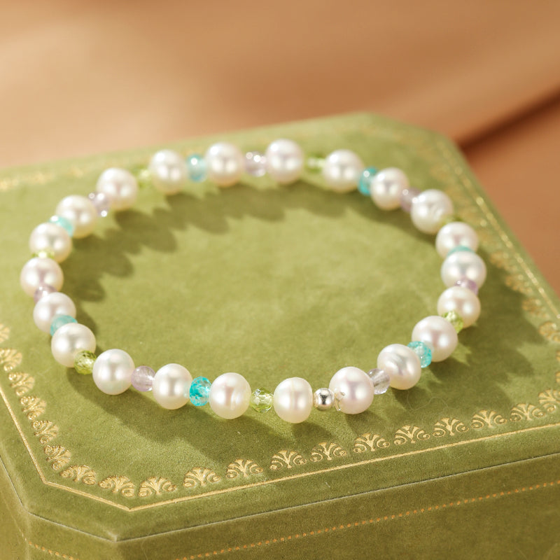 Bracelet Perle, Péridot, Topaze et Améthyste – Reflet Envoûtant