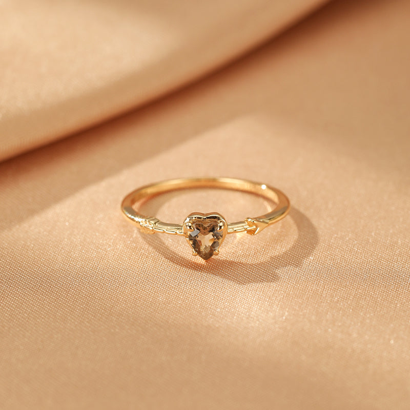 Bague Quartz Fumé – Flèche d'Amour, Argent Plaqué Or 14K