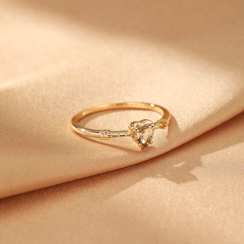 Bague Quartz Fumé – Flèche d'Amour, Argent Plaqué Or 14K