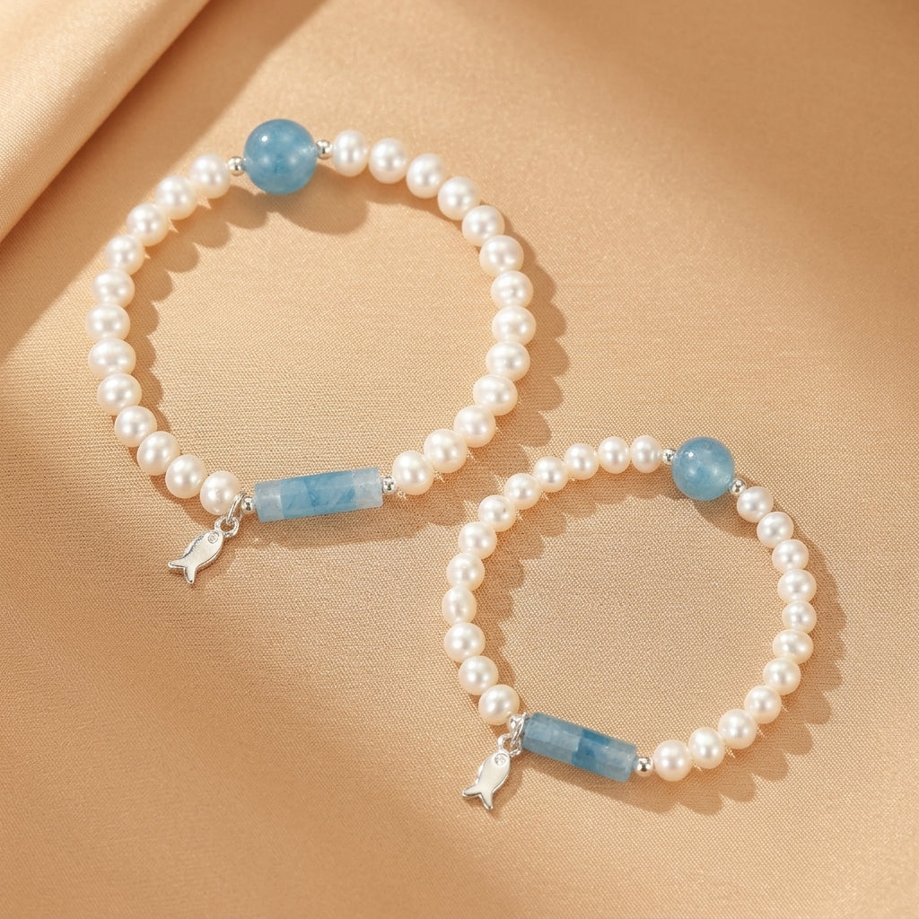 Bracelet Perle et Aigue-marine – Douce Harmonie, Argent
