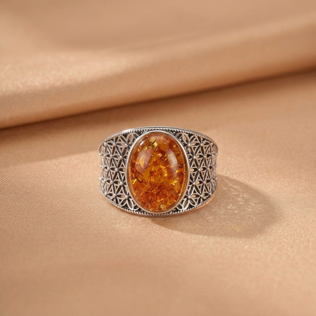 Bague Ambre – Voile d’Ambre, Argent