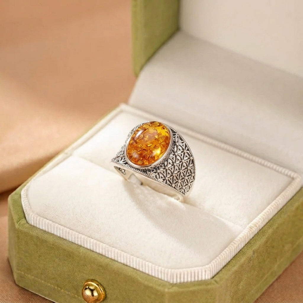 Bague Ambre – Voile d’Ambre, Argent