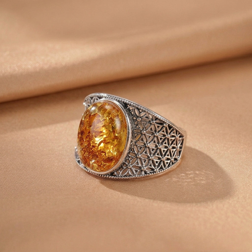 Bague Ambre – Voile d’Ambre, Argent
