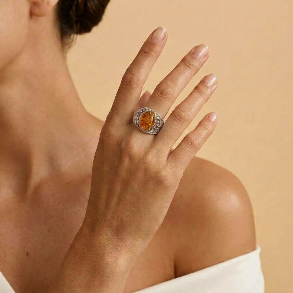Bague Ambre – Voile d’Ambre, Argent