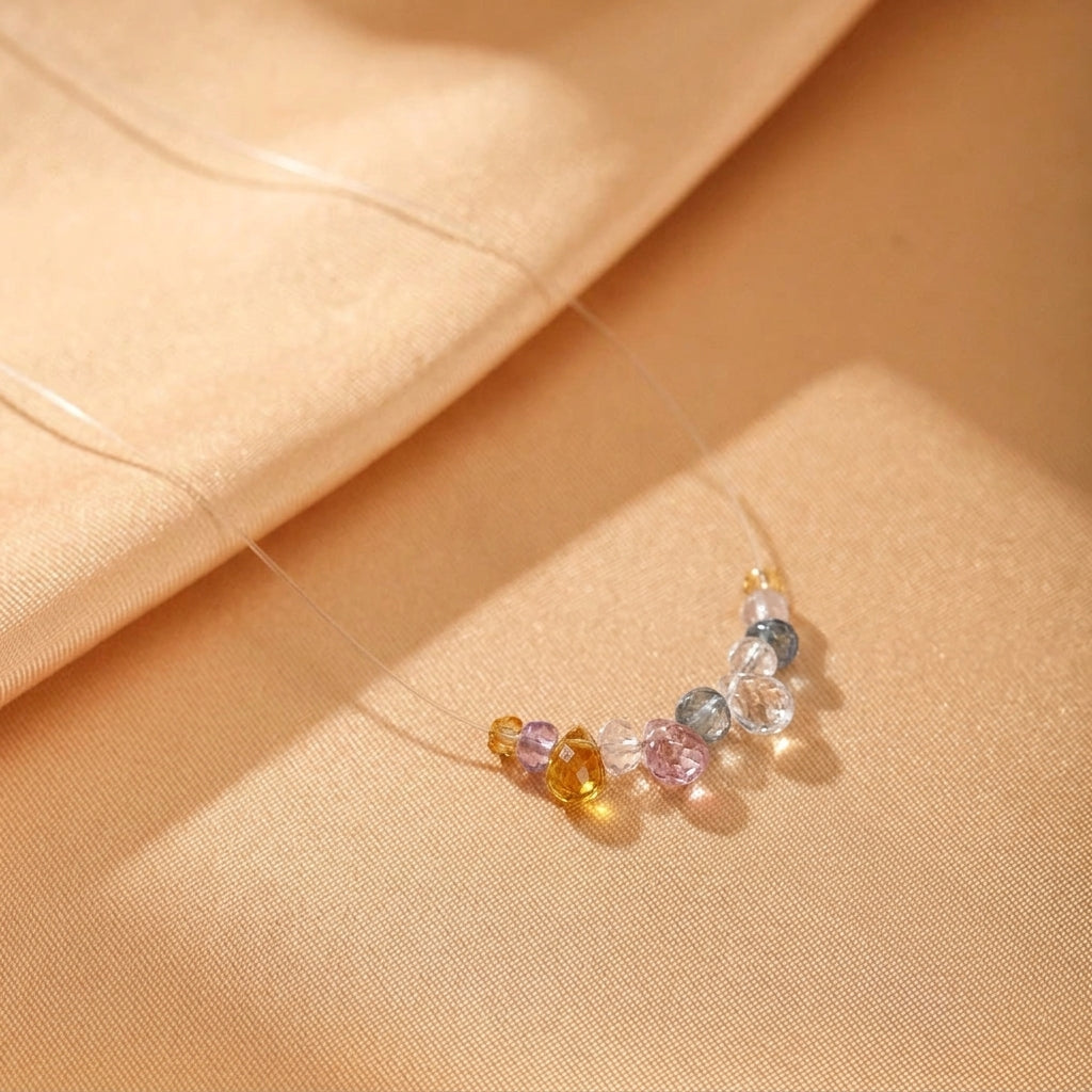 Collier Flottant Citrine, Améthyste, Quartz Clair et Topaze – Pierres Célestes
