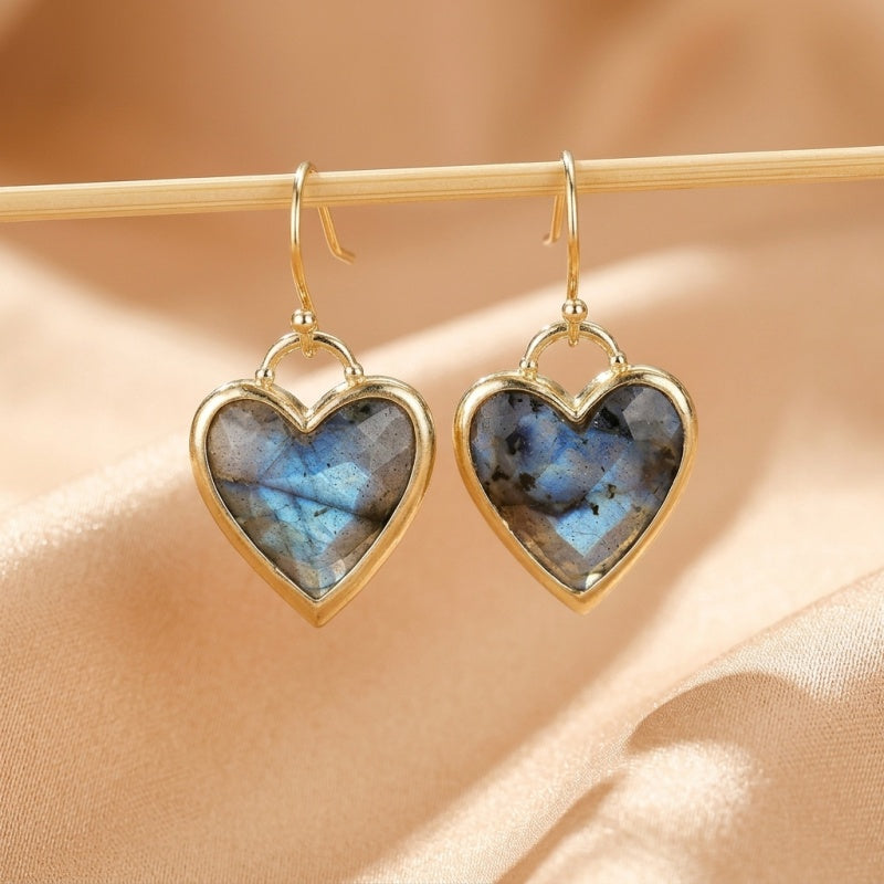 Boucles d'Oreilles Labradorite – Cœur Mystique