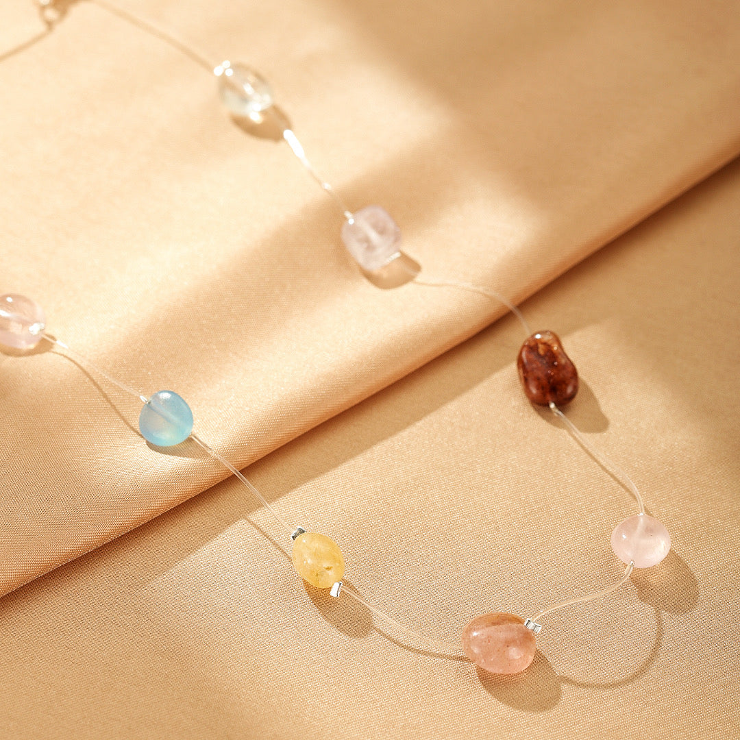 Collier Flottant Pierres Naturelles – Mosaïque Lumineuse, Argent