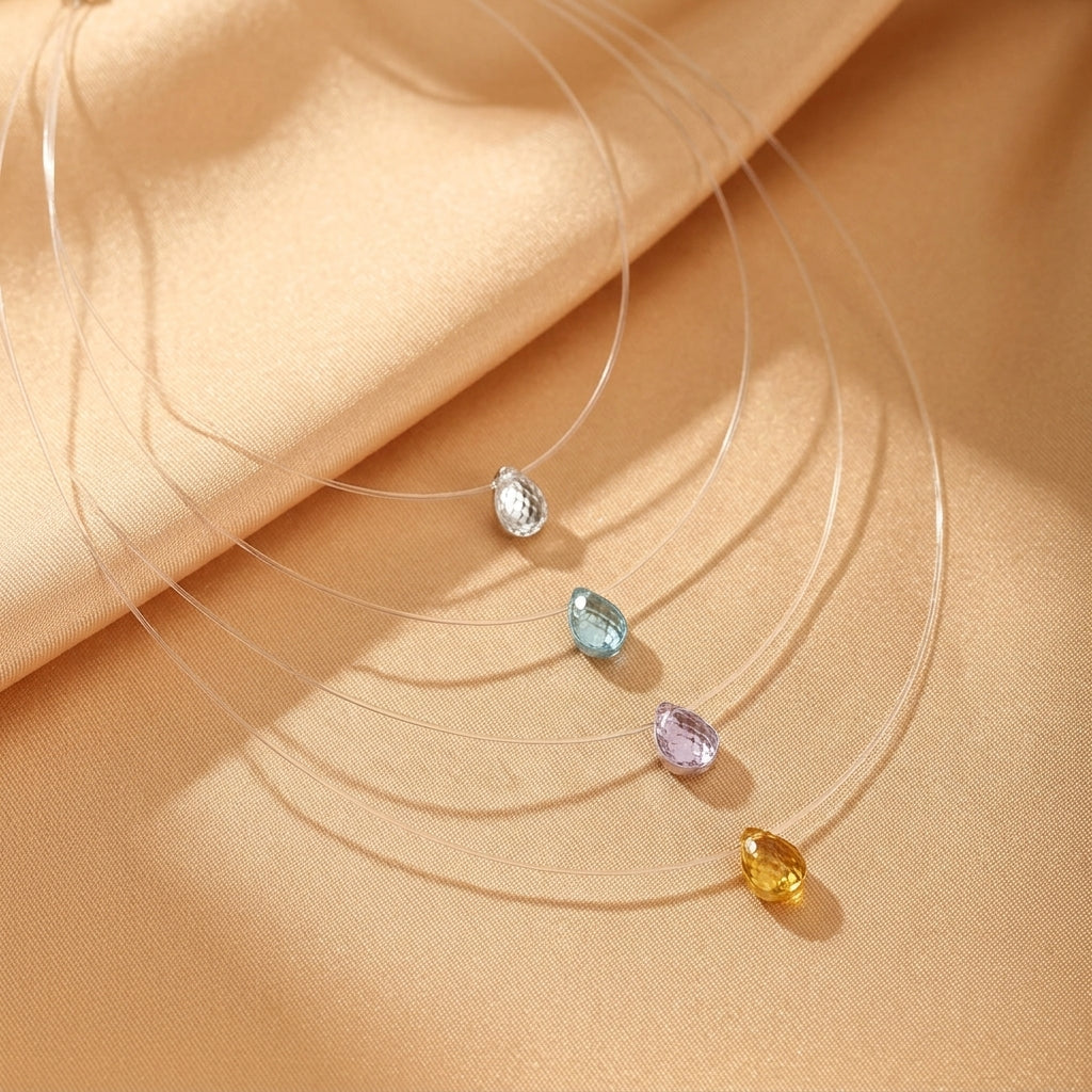 Collier Flottant Citrine, Améthyste, Quartz Clair et Topaze – Fil d’Éclat