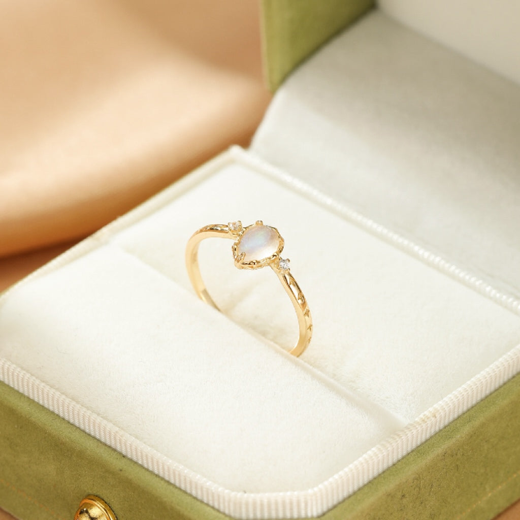 Bague Pierre de Lune – Magie Lunaire, Argent Plaqué Or