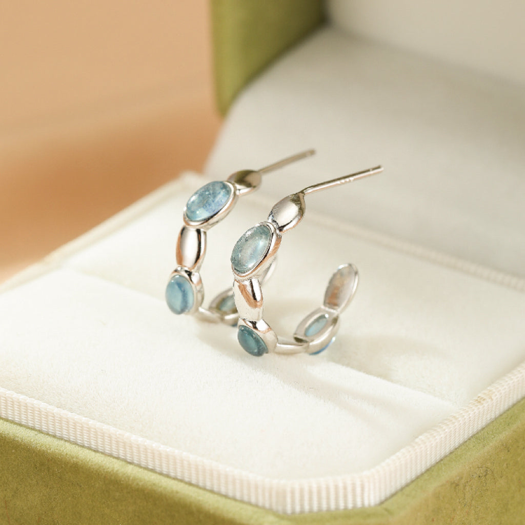 Boucles d'oreilles Aigue marine – Reflets Océan, Argent