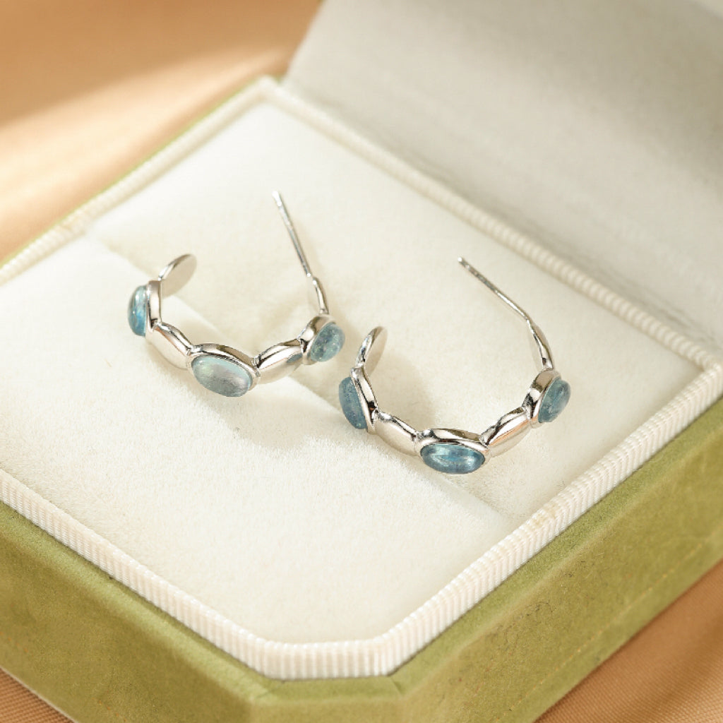 Boucles d'oreilles Aigue marine – Reflets Océan, Argent