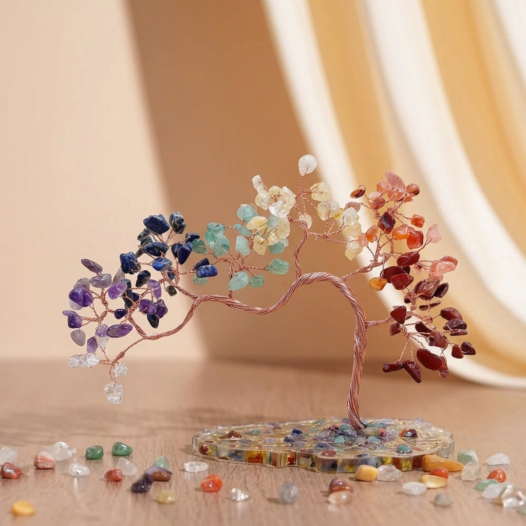 Arbre de Vie Citrine, Améthyste, Aventurine et 7 Chakras – Sept Énergies, Agate