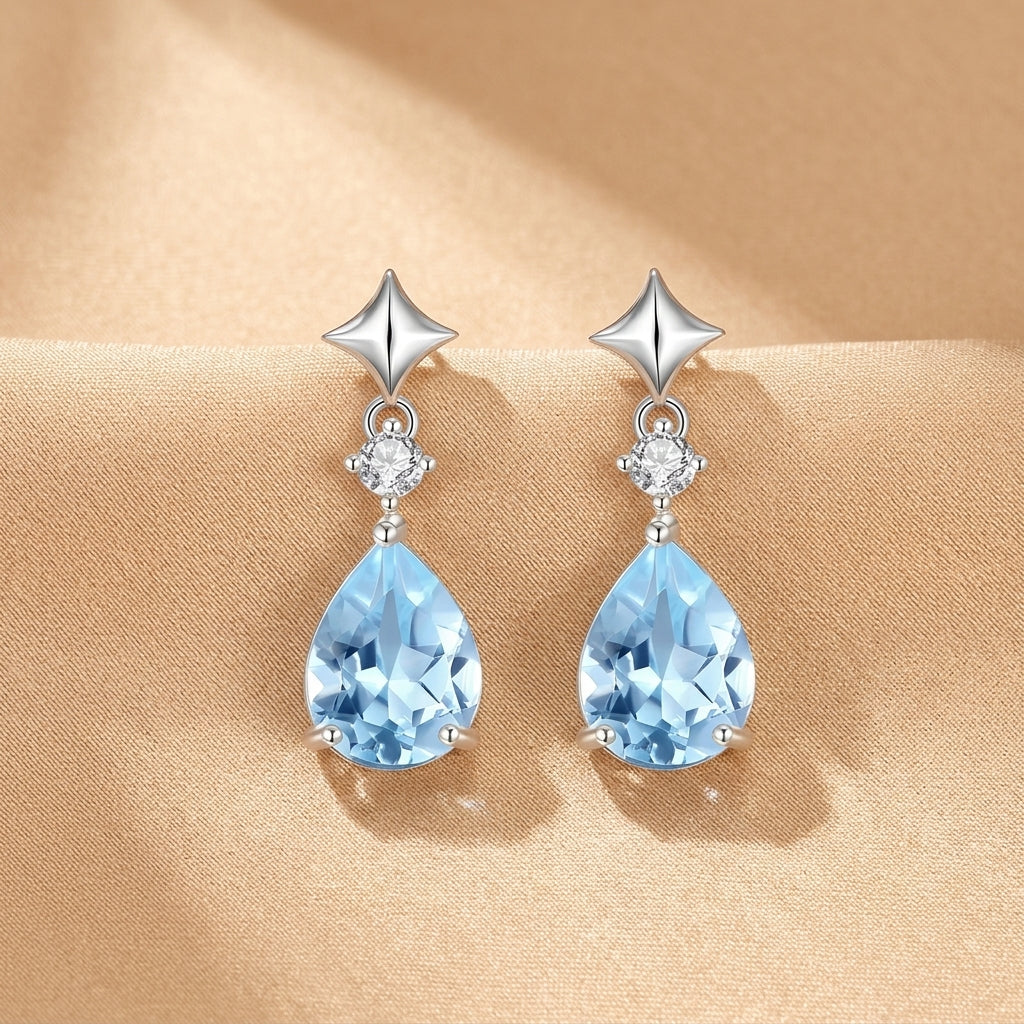 Boucles d'Oreilles Topaze – Éclat Azur, Argent