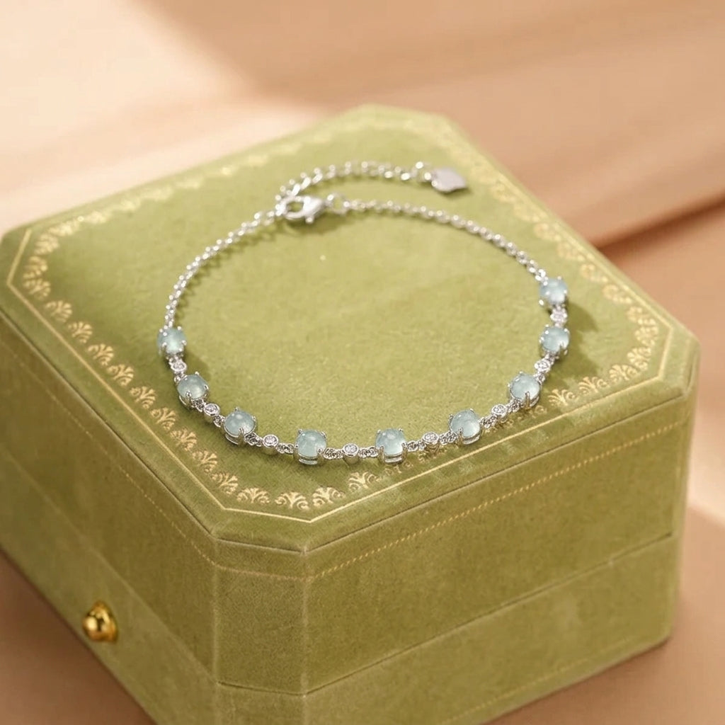 Bracelet Jade Bleue d'Eau – Sérénité Aquatique, Argent