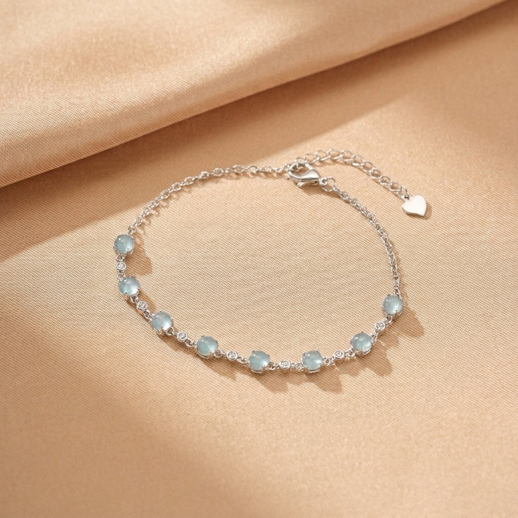 Bracelet Jade Bleue d'Eau – Sérénité Aquatique, Argent