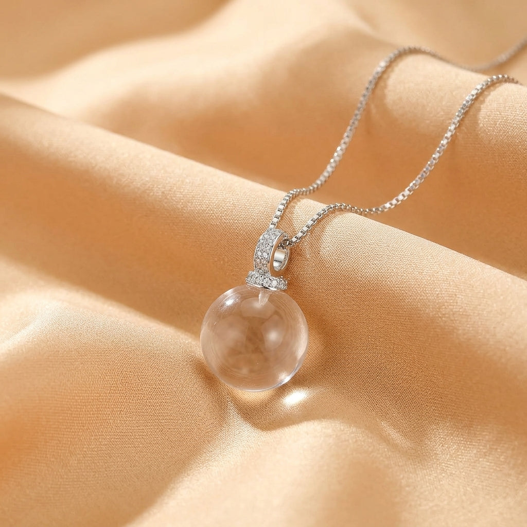 Collier Cristal de Roche – Sphère Lumineuse, Argent