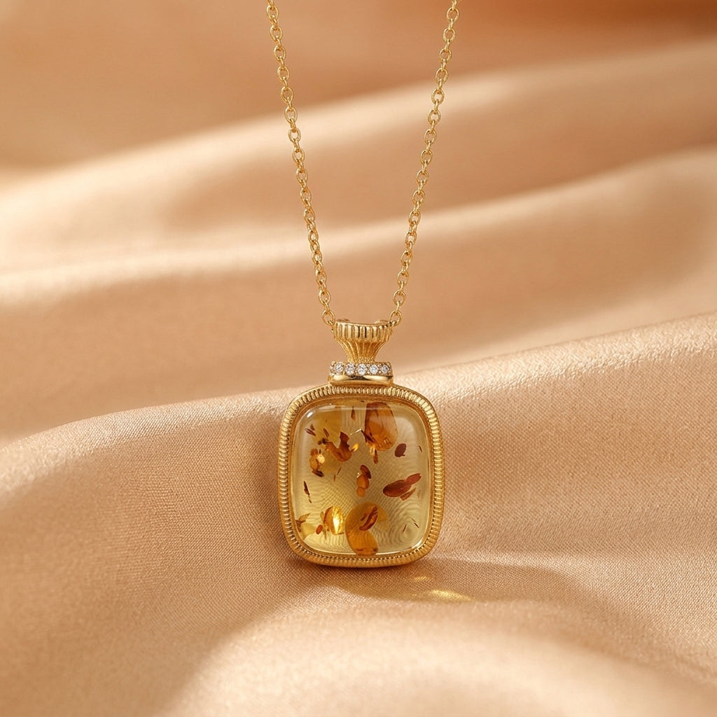 Collier Ambre - Instant Capturé, Argent Plaqué Or