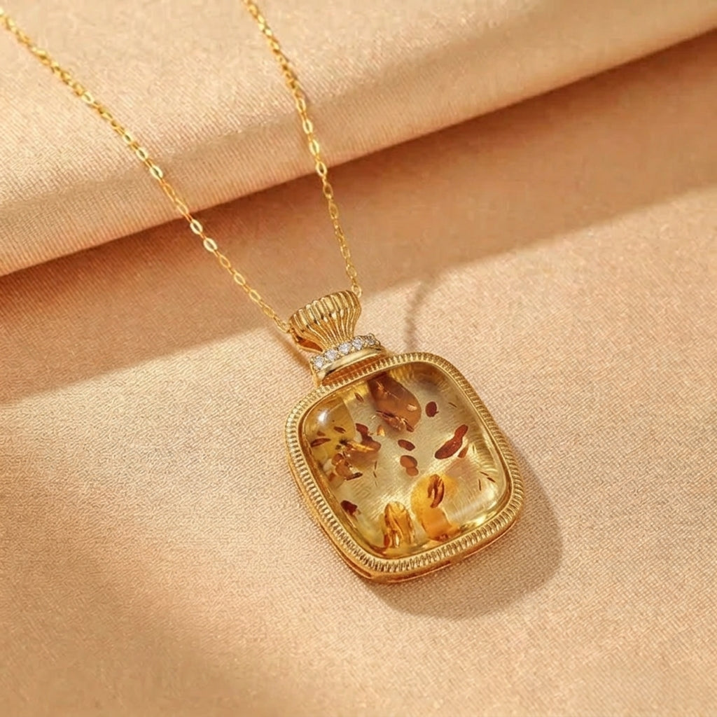 Collier Ambre - Instant Capturé, Argent Plaqué Or