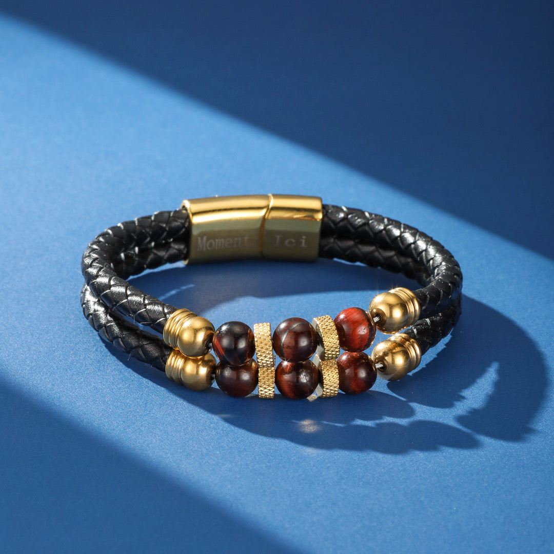 Bracelet Homme Cuir Œil de Tigre – Dualité Solaire