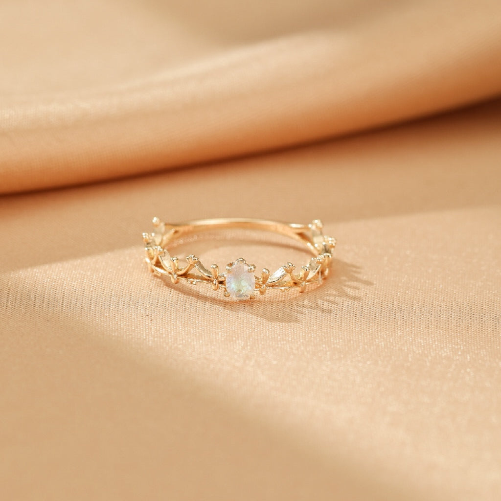 Bague Pierre de Lune – Perle de Nuit, Argent Plaqué Or