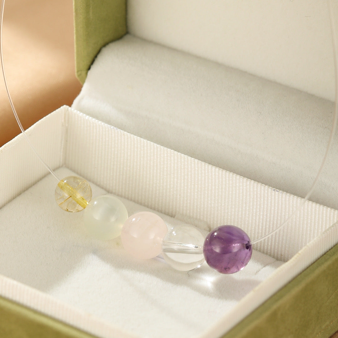 Collier Flottant Améthyste, Citrine, Quartz Rose et Clair, Œil de Chat – Vie Pure, Argent