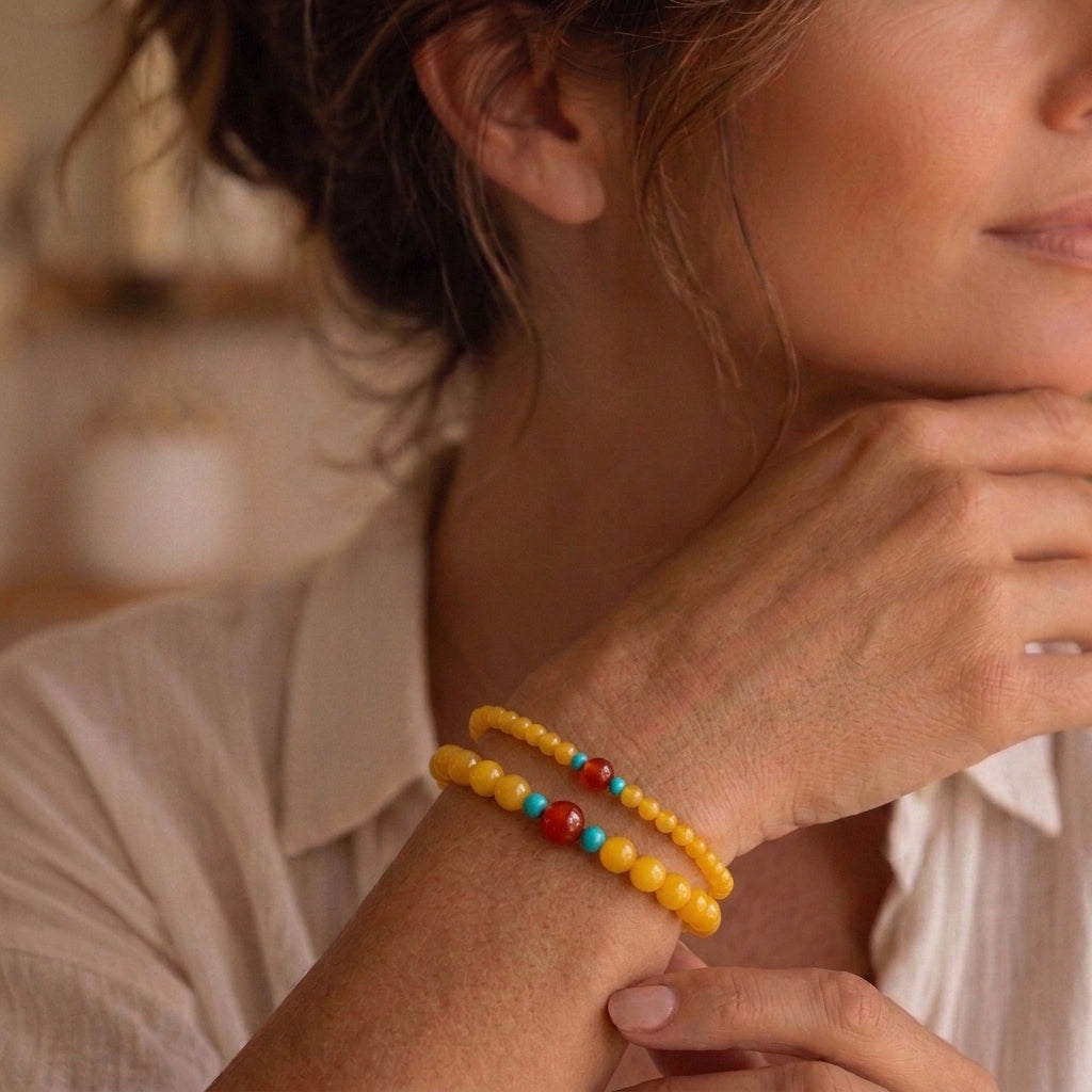 Bracelet Ambre, Agate et Turquoise - Mémoire de la Terre