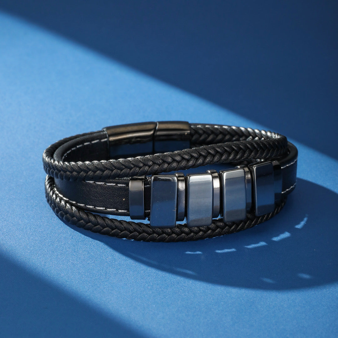 Men's Hematite Leather Bracelet – Structured Momentum