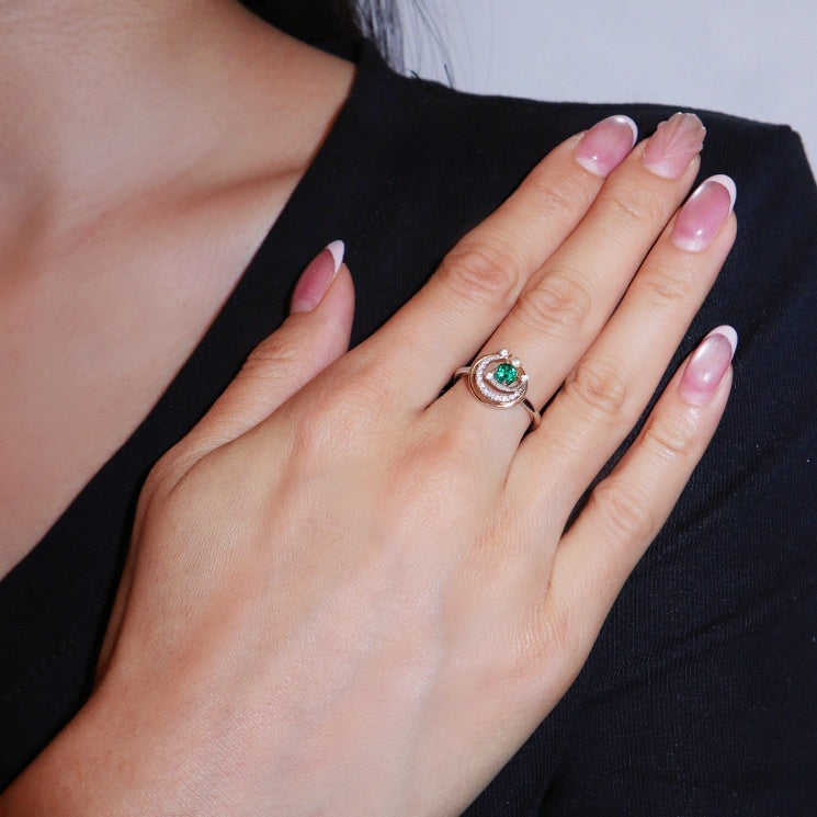 Bague Émeraude – Éclat Lunaire, Argent 925