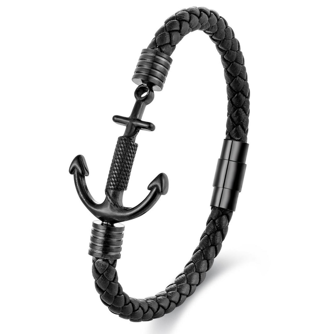 Men's Leather Anchor Bracelet – Subtle Anchor