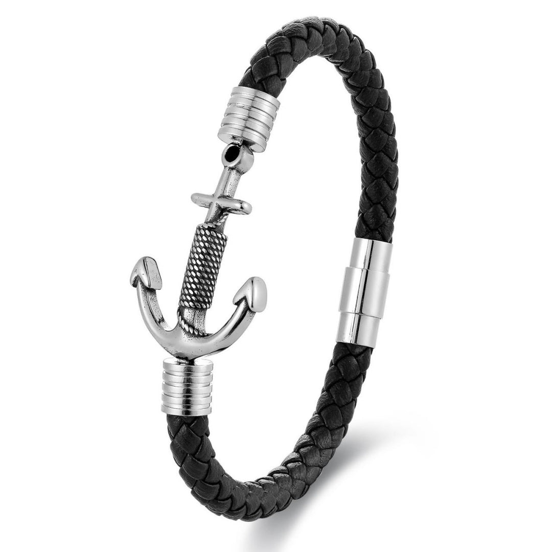 Men's Leather Anchor Bracelet – Subtle Anchor