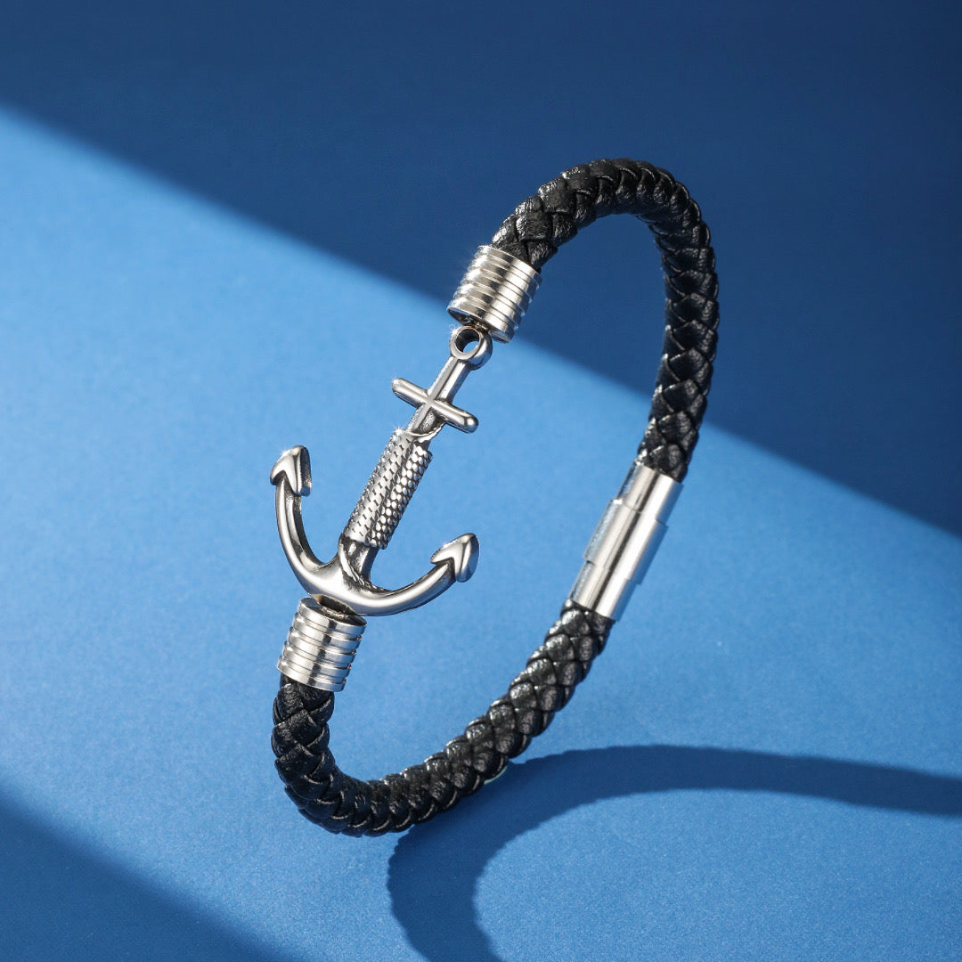 Men's Leather Anchor Bracelet – Subtle Anchor