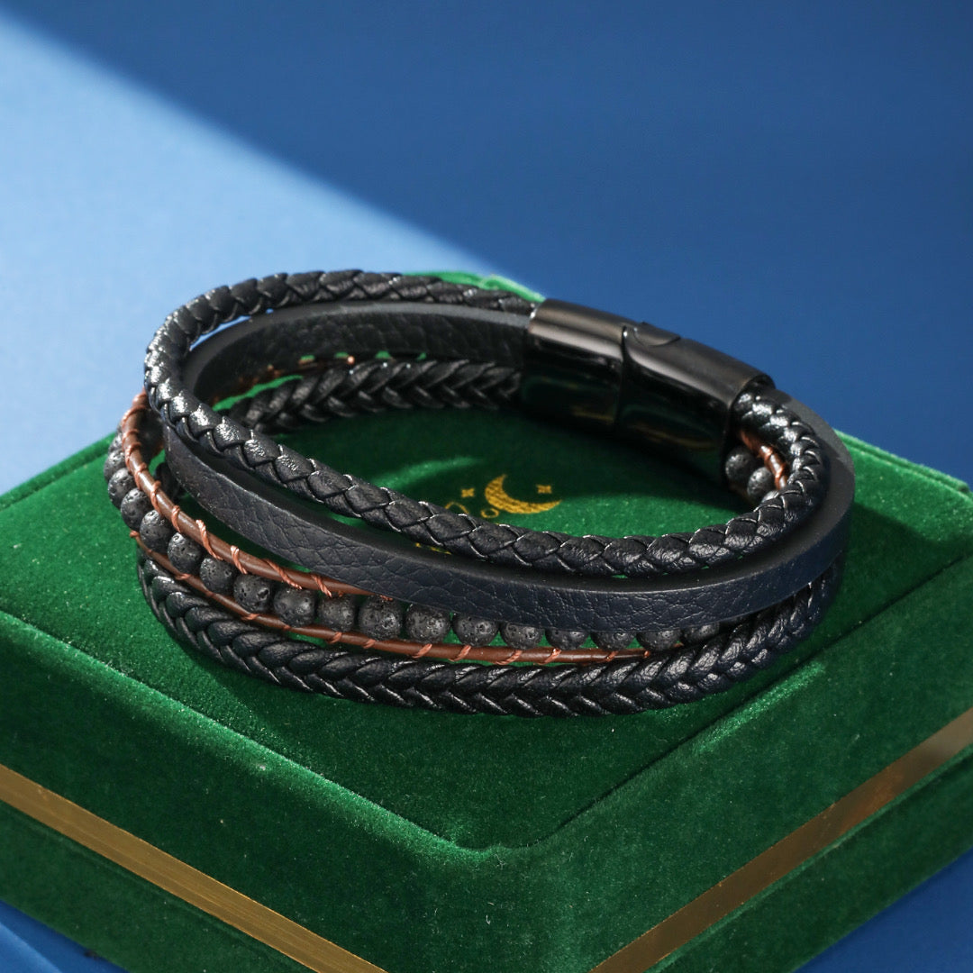 Men's Lava Stone Leather Bracelet – Raw Energy