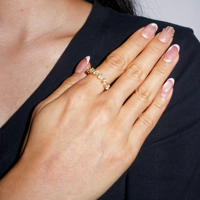 Bague Aigue marine – Cœurs Célestes, Argent Plaqué Or