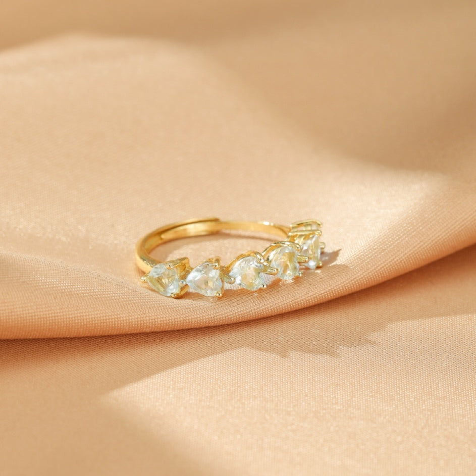 Bague Aigue marine – Cœurs Célestes, Argent Plaqué Or