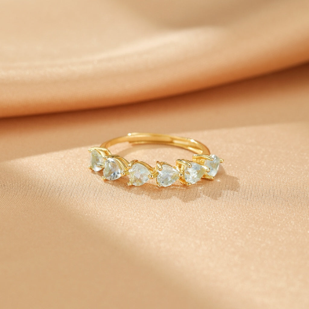 Bague Aigue marine – Cœurs Célestes, Argent Plaqué Or