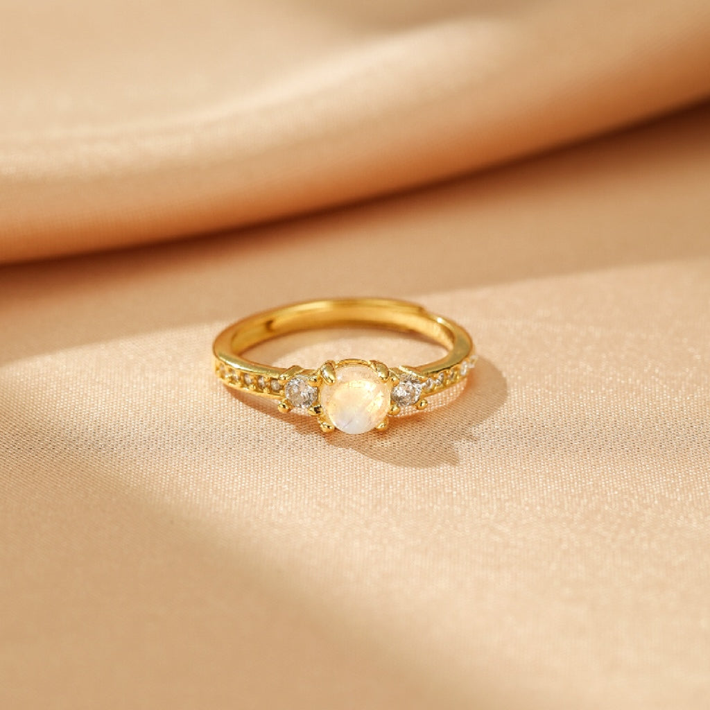 Bague Pierre de Lune – Brume Céleste, Argent Plaqué Or 18K