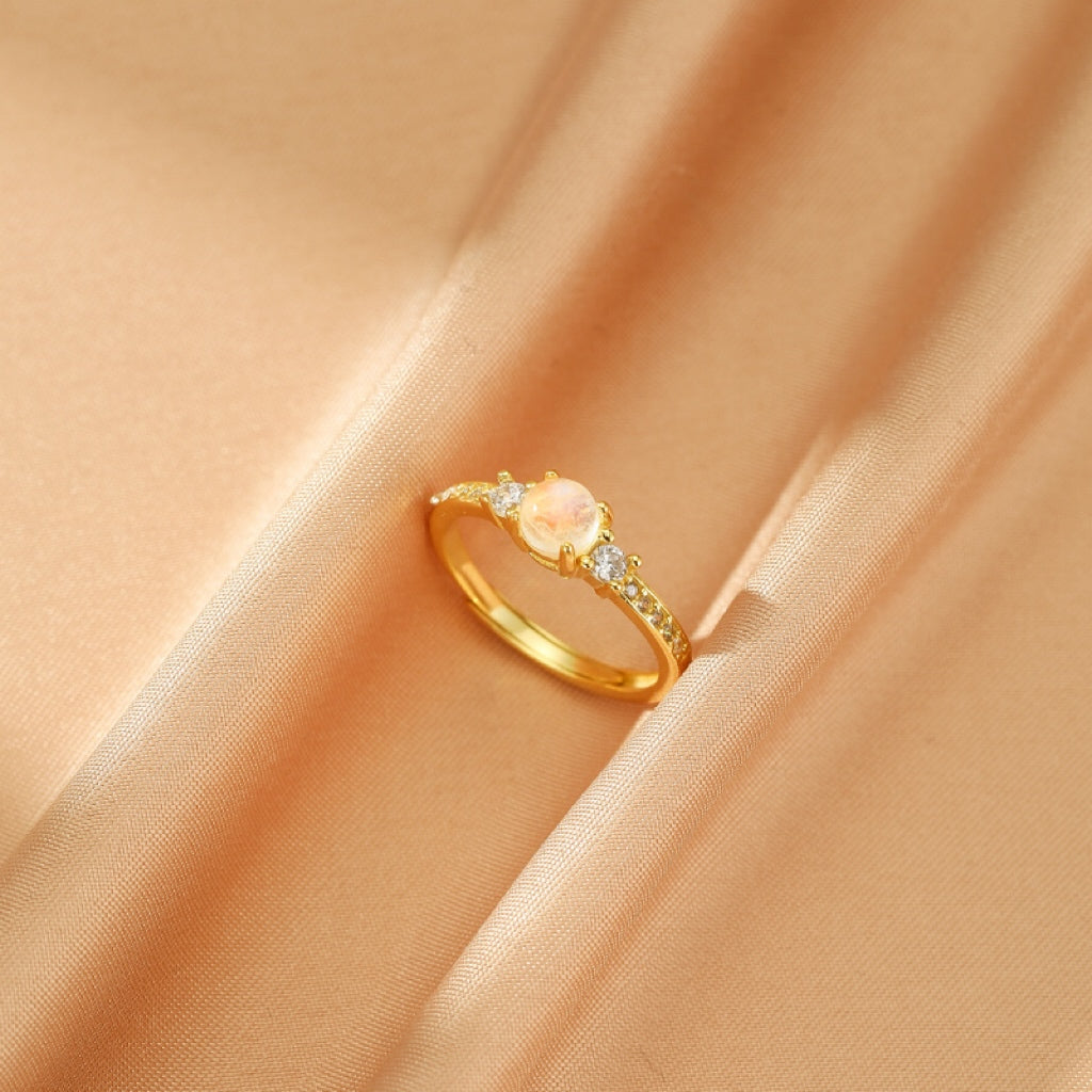 Bague Pierre de Lune – Brume Céleste, Argent Plaqué Or 18K