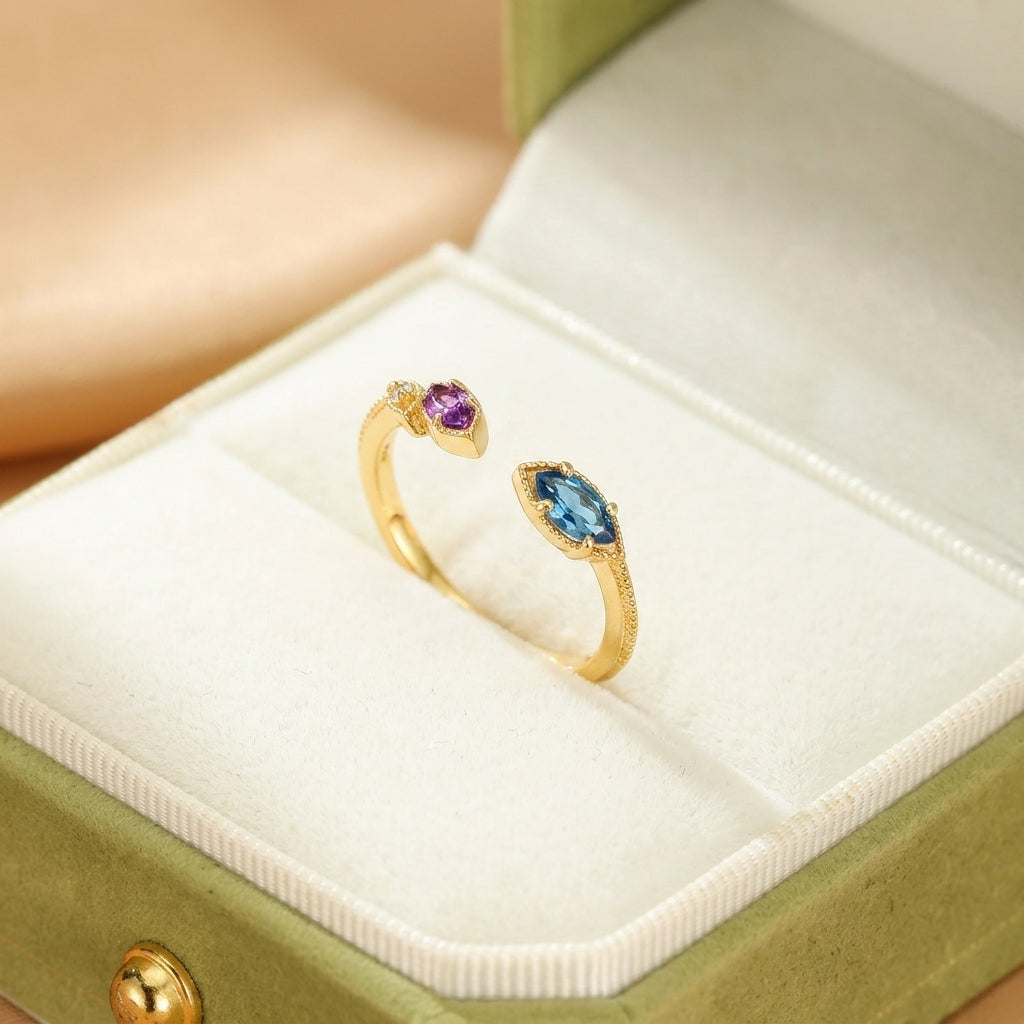 Bague Topaze et Améthyste – Éclat Céleste, Argent Plaqué Or 10K