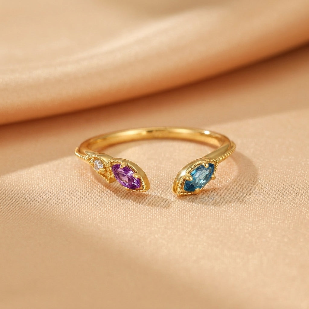 Bague Topaze et Améthyste – Éclat Céleste, Argent Plaqué Or 10K