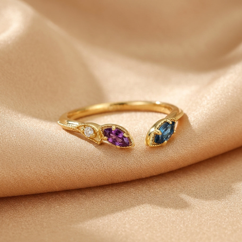 Bague Topaze et Améthyste – Éclat Céleste, Argent Plaqué Or 10K