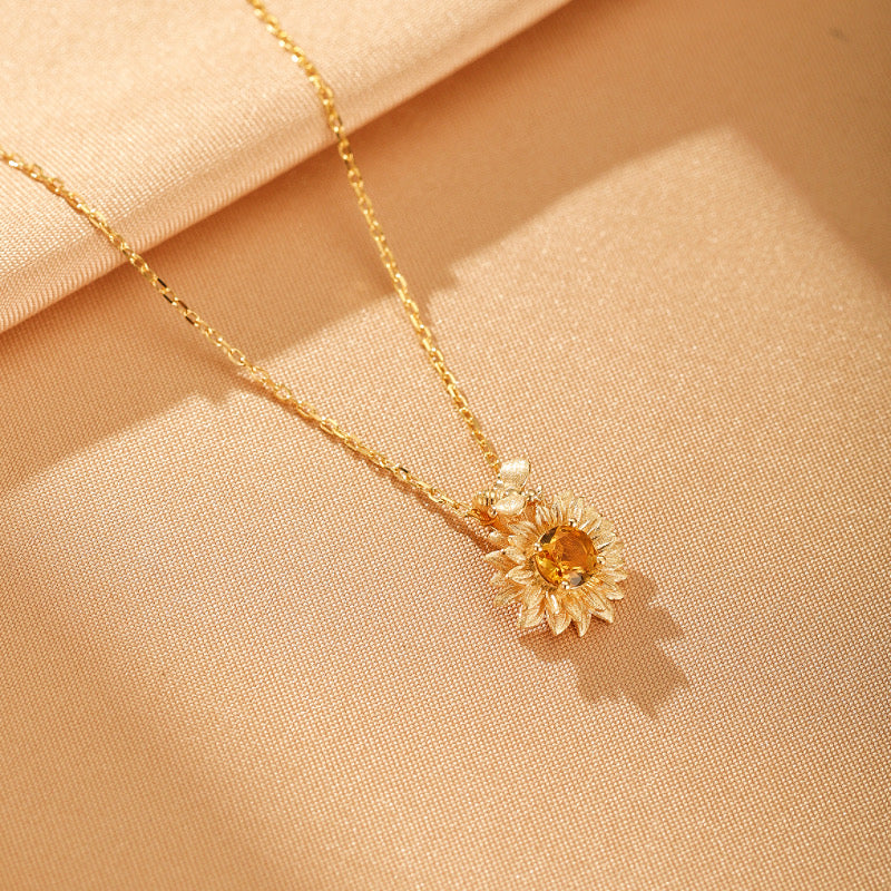 Collier Citrine – Rayon de Soleil, Argent Plaqué Or 10K