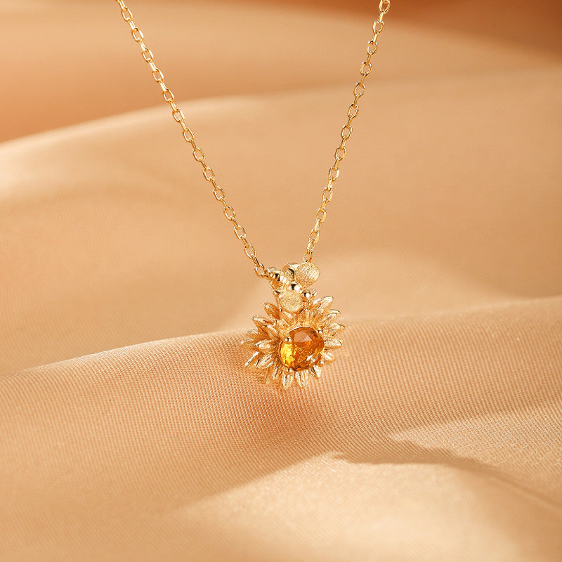 Collier Citrine – Rayon de Soleil, Argent Plaqué Or 10K