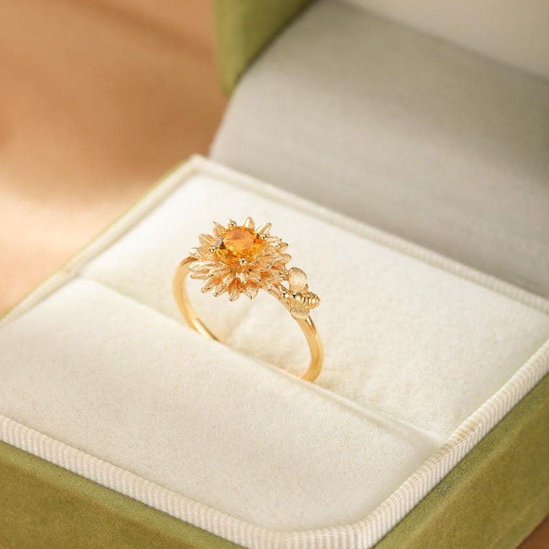 Bague Citrine – Rayon de Soleil, Argent Plaqué Or