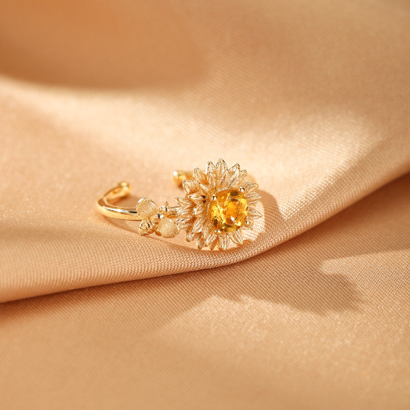 Bague Citrine – Rayon de Soleil, Argent Plaqué Or