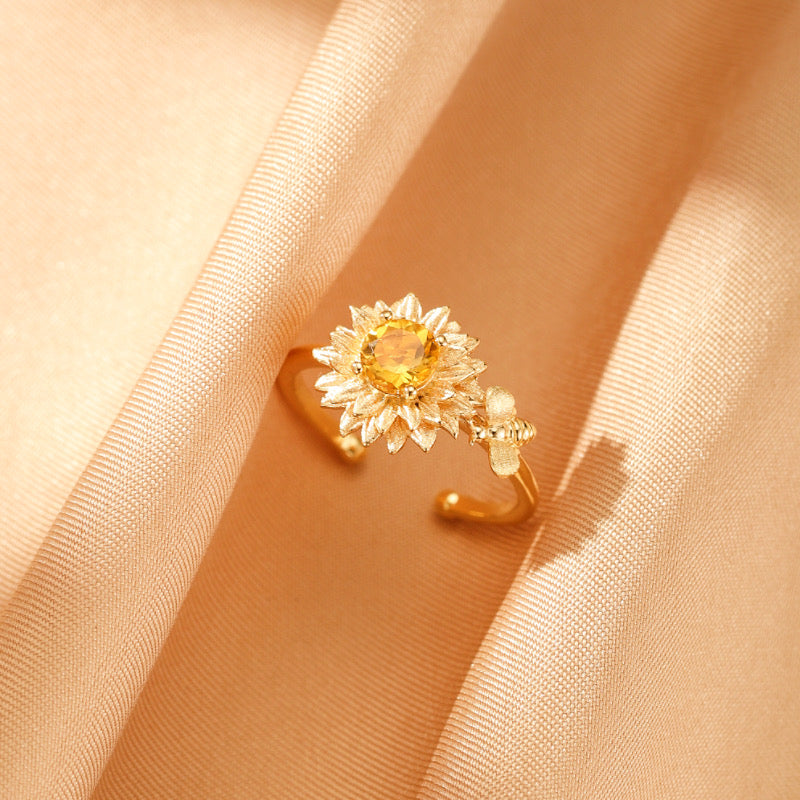 Bague Citrine – Rayon de Soleil, Argent Plaqué Or