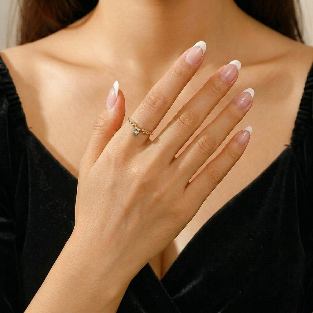 Bague Labradorite – Feuillage Enchanté, Argent Plaqué Or