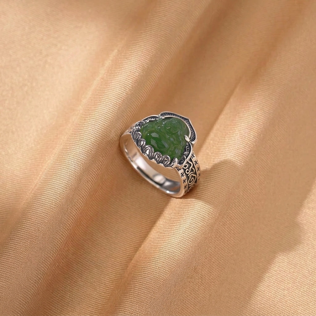 Bague Jade Néphrite – Sourire de Sagesse, Argent